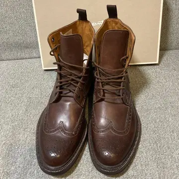 미사용 SANTONI 브라운 윙팁 부츠 UK8