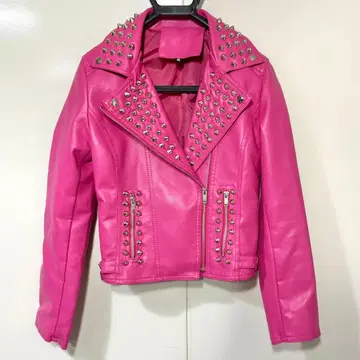 한정판 스터드 핑크 가죽 자켓 라이더 의상