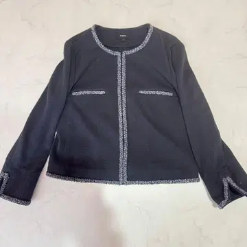 Theory 노카라 자켓 트위드 파이핑 네이비 사이즈 2