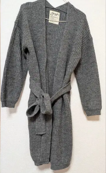 BAD Dazzle 그레이 니트 롱 코트 겉옷 허리 리본 포함