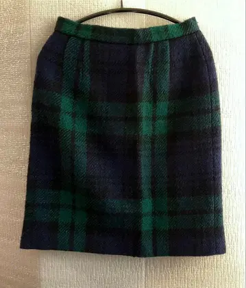 요크랜드 그린 네이비 체크 두꺼운 원단 트위드 스커트 XL 사이즈