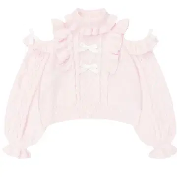 Honey Cinnamon 포인트 리본 어깨 트임 모달 니트 핑크 완판템