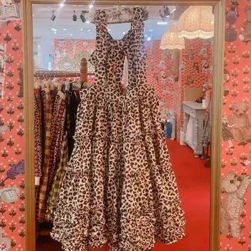 [새상품급] HEIHEI 멜빵 리본 스커트 레오파드 헤이헤이 하라주쿠