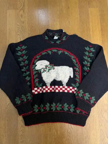 90s 애니멀 핸드 니트 스웨터 블랙 우루과이제
