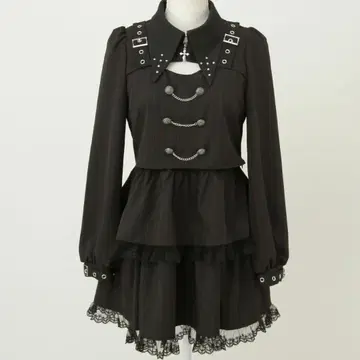 DearMyLove 각진 옷깃 십자가 스터드 벨트 티어드 원피스 지뢰계