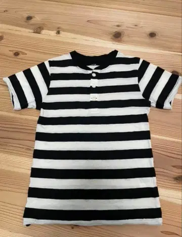 야마토미치 헨리넥 T셔츠 화이트 블랙 보더 XS