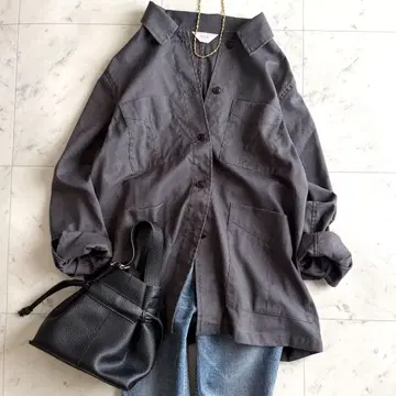 새상품급 슬로브 이에나 린넨 혼방 밀리터리 셔츠 자켓 그레이