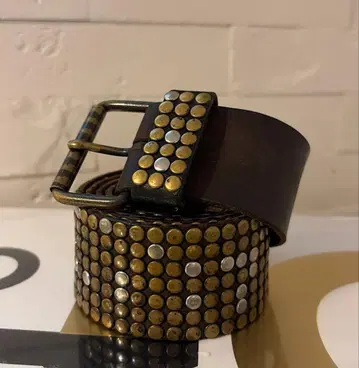 Marquistone 마키스톤 브라운 가죽 메탈 스터드 벨트