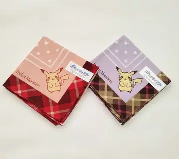 새상품 피카츄 손수건 2장 세트 도트 x 체크 무늬 포켓몬