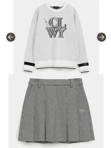 캘러웨이 코디 세트 하운드투스 체크 패턴 스톤 니트 상의 스커트 S