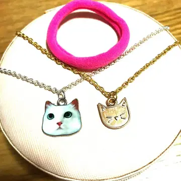 고양이 얼굴 참 포함 목걸이 3개 세트
