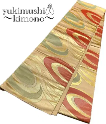 QQ2-61 후쿠로 오비 전통 골드 오렌지 그린 464cm 익명 배송