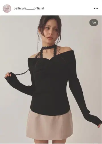 pellicule 레이스 홀터 오프숄더 니트 상의