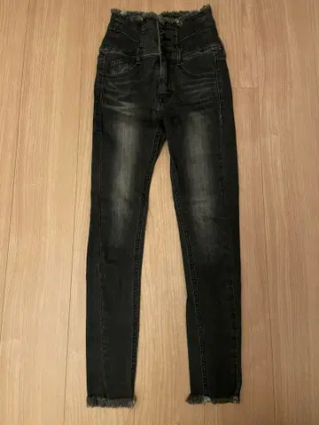 EVAODA 블랙 스키니 데님 하이웨스트