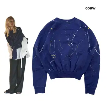 새상품급 coaw 코어 23aw 코지마 레이코 페인트 맨투맨 트레이닝복