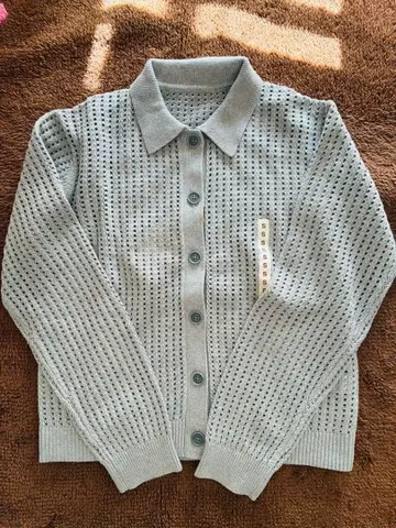 새상품 무인양품 워셔블 메쉬 폴로 가디건 그레이