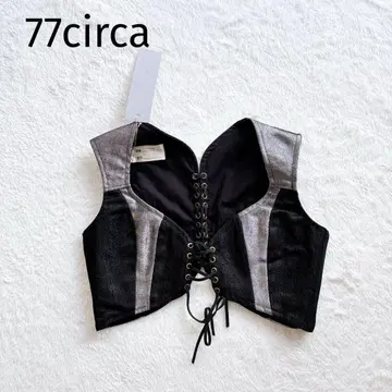 택 포함 새상품 77circa 뷔스티에 데님 레이스업 실버 블랙 M