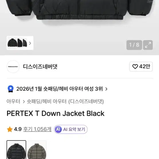 디스이즈네버댓 PERTEX 숏패딩