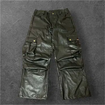 y2k archive fake leather 와이드 카고 팬츠 광택