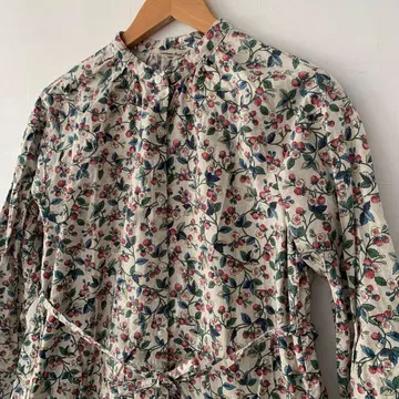 사만사 모스모스 딸기 꽃 이치고 패턴 긴팔 롱 원피스 옷깃 없음 노카라