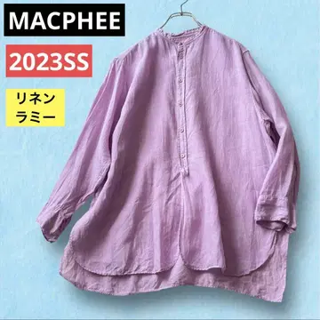 맥피 린넨(린넨&라미) 밴드 카라 긴팔 블라우스 셔츠 핑크