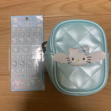 헬로키티 타일 씰 엔젤 퀼트 스카이블루 파우치