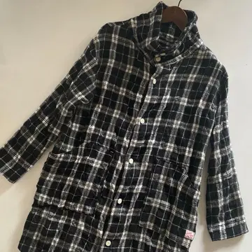 카이세이도 체크 무늬 울 혼방 체크 무늬 긴팔 셔츠 겉옷