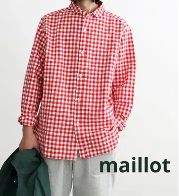 가격 인하! 새상품 maillot 깅엄 워크 셔츠 레드