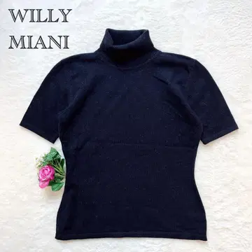 [ Willy Miani ] 터틀넥 니트 캐시미어 100% 반팔 네이비