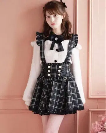 LIZLISA 레이스업 서스펜더 치마바지 체크