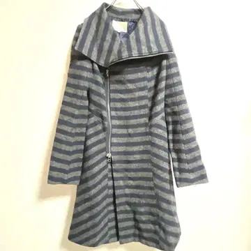 BEATRICE 베아트리스 롱 코트 보더 무늬 네이비 x 그레이 36