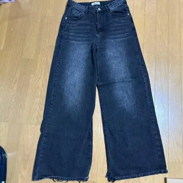 MENES 다크 그레이 와이드 레그 데님 L