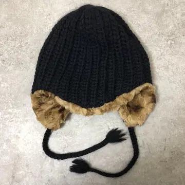 RICO CA4LA 더블 네임 니트 캡 귀마개 블랙 퍼