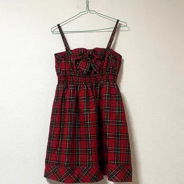 TRALALA 투라라 빨간색 체크 무늬 슬리브리스 원피스 y2k