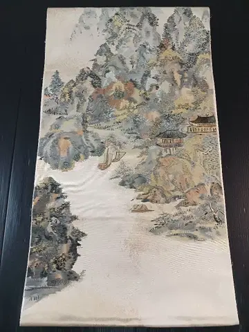 [오타이코 패턴] 후쿠로 오비 중고품 자수 436cm O-879