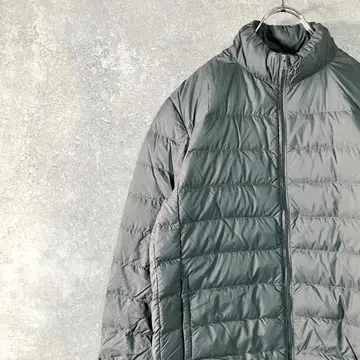 무인양품 다운 자켓 긴팔 그레이 무지 집업 페더 나일론