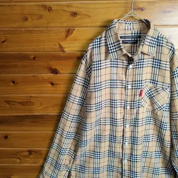 긴팔 셔츠 체크 무늬 노바제크풍 베이지 블랙 화이트 빨간색 L 캐주얼