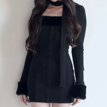 BunnyLis 머플러 포함 퍼 컷 원피스