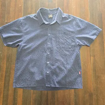 BELVET 크롭 체크 셔츠 네이비 L