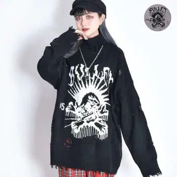 볼칸 & 아프로다테 펑크 스컬 니트 블랙
