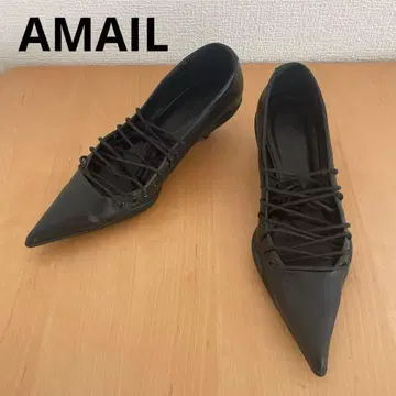 AMAIL 블랙 스틸레토 펌프스 레이스업 L 사이즈