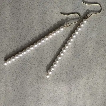 14Kgf 3mm 담수 진주 16알을 이은 전체 길이 74mm 롱 귀걸이