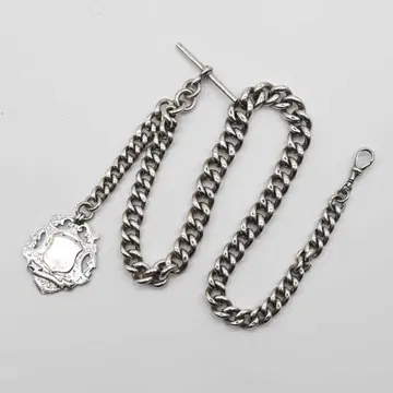 회중시계용 체인 순은 1867-1881년 T바, 펜던트 포함 s0349