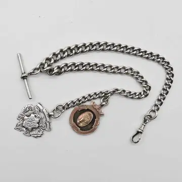 회중시계용 체인 순은 1897-1901년대 T바, 펜던트 포함 s0352