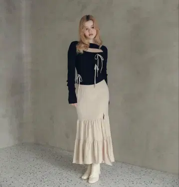 andmary Kiera tiered skirt color beige