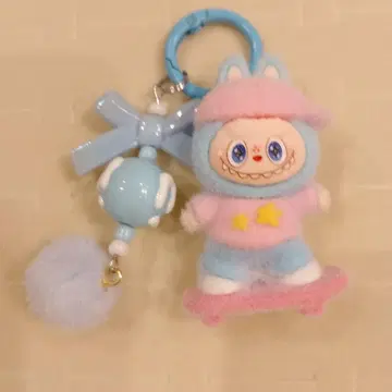 새상품, 미사용 라부부짱, 봉제 인형 키링, 스카이블루