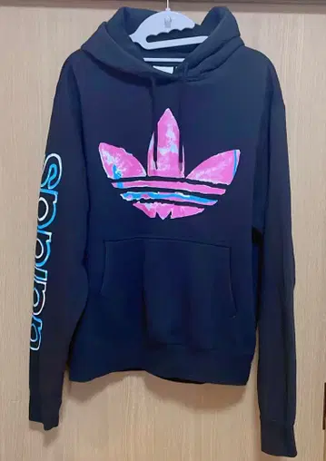 [ 레어 ] adidas 트레포일 로고 아트 후드티 핑크 L 사이즈