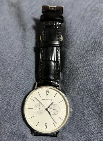 BERING 아날로그 시계 화이트 다이얼 블랙 가죽