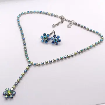 AGATHA 아가타 목걸이 귀찌 세트 플라워 블루그린