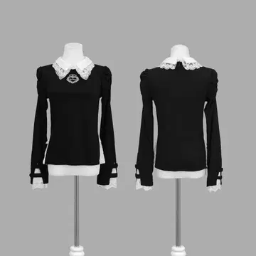 Dim Moire 단정한 레이스 옷깃 상의 Black&White